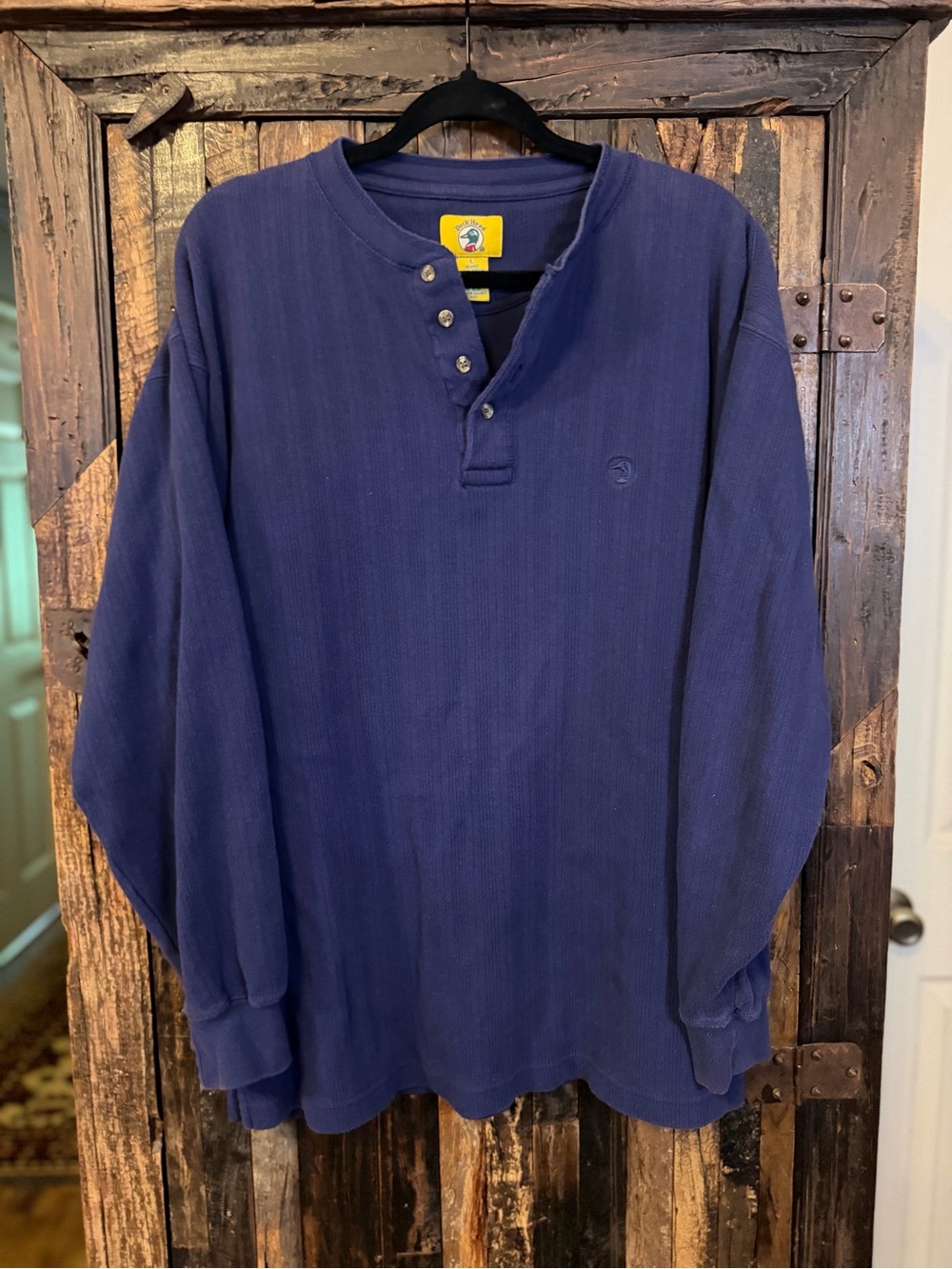 Vintage Duck Head Men’s Large Navy Blue Henley Shirt 100% Cotton Long Sleeve